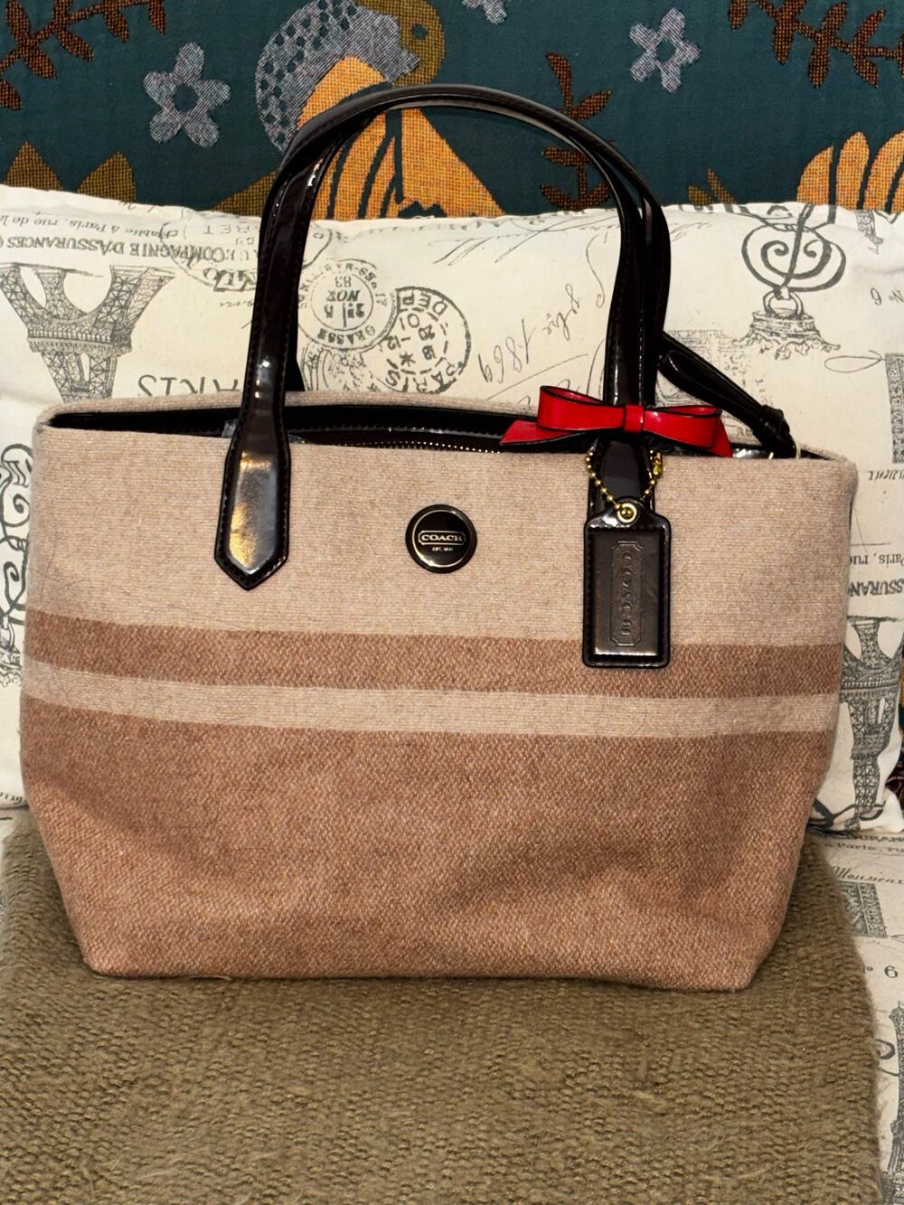 Authentic Coach Wool Beige Handbag F24786
